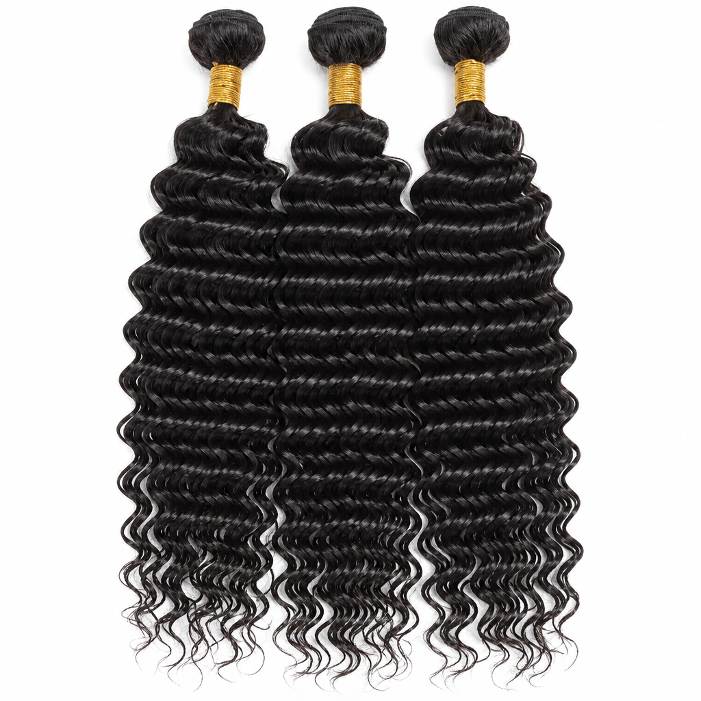 Brazilian deep wave virgin hair bundles full length hanging