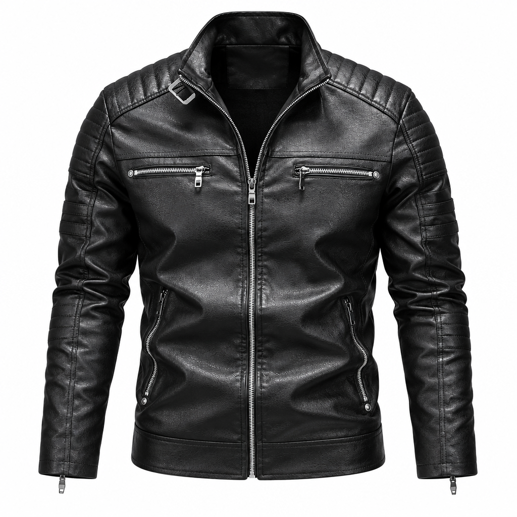 Men's leather motorcycle fashion coat jacket front