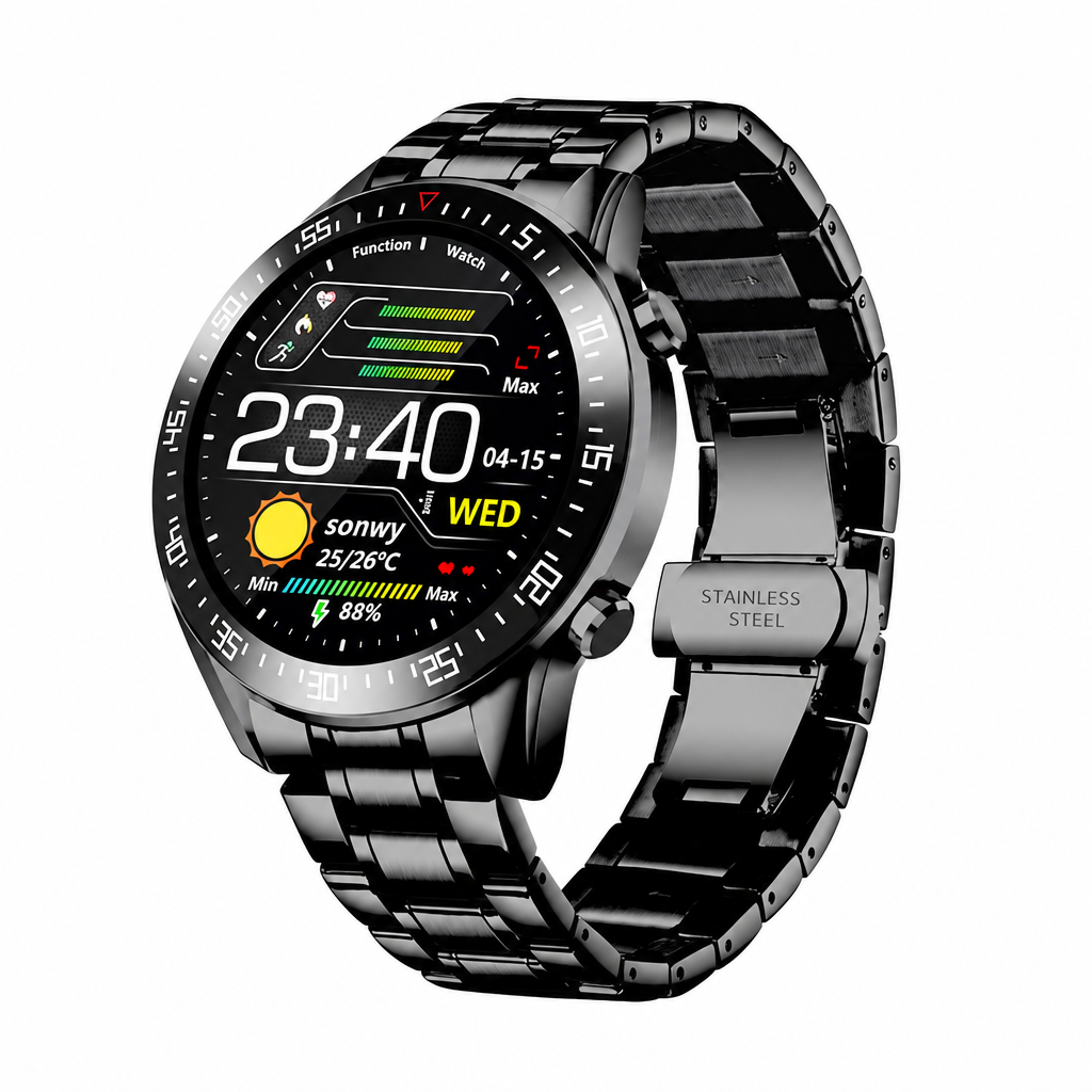 Men's digital LED watch steel band waterproof Bluetooth black