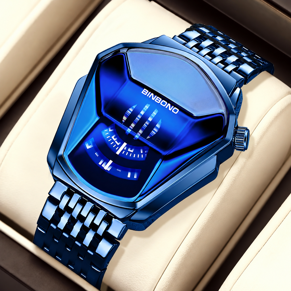 Men's Iron Man face waterproof quartz wristwatch blue