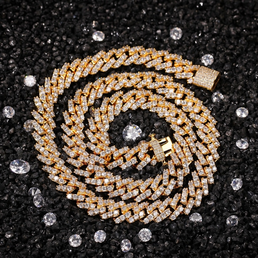 Men's 9mm gold pave CZ Cuban link necklace