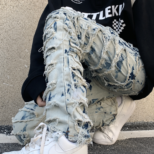 Men's heavyweight street burnout straight jeans