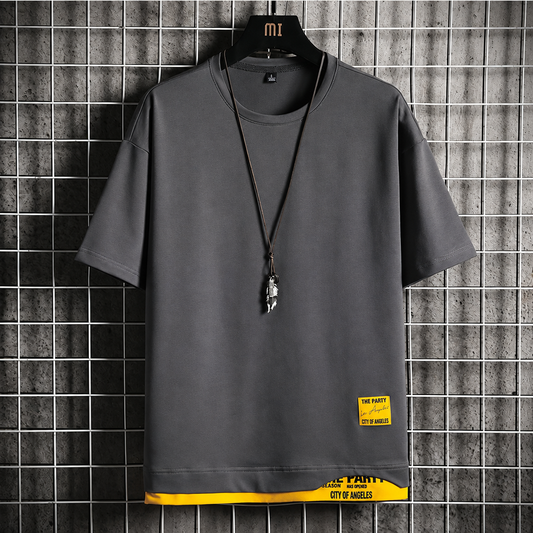 Men's casual solid hip hop street t-shirt gray