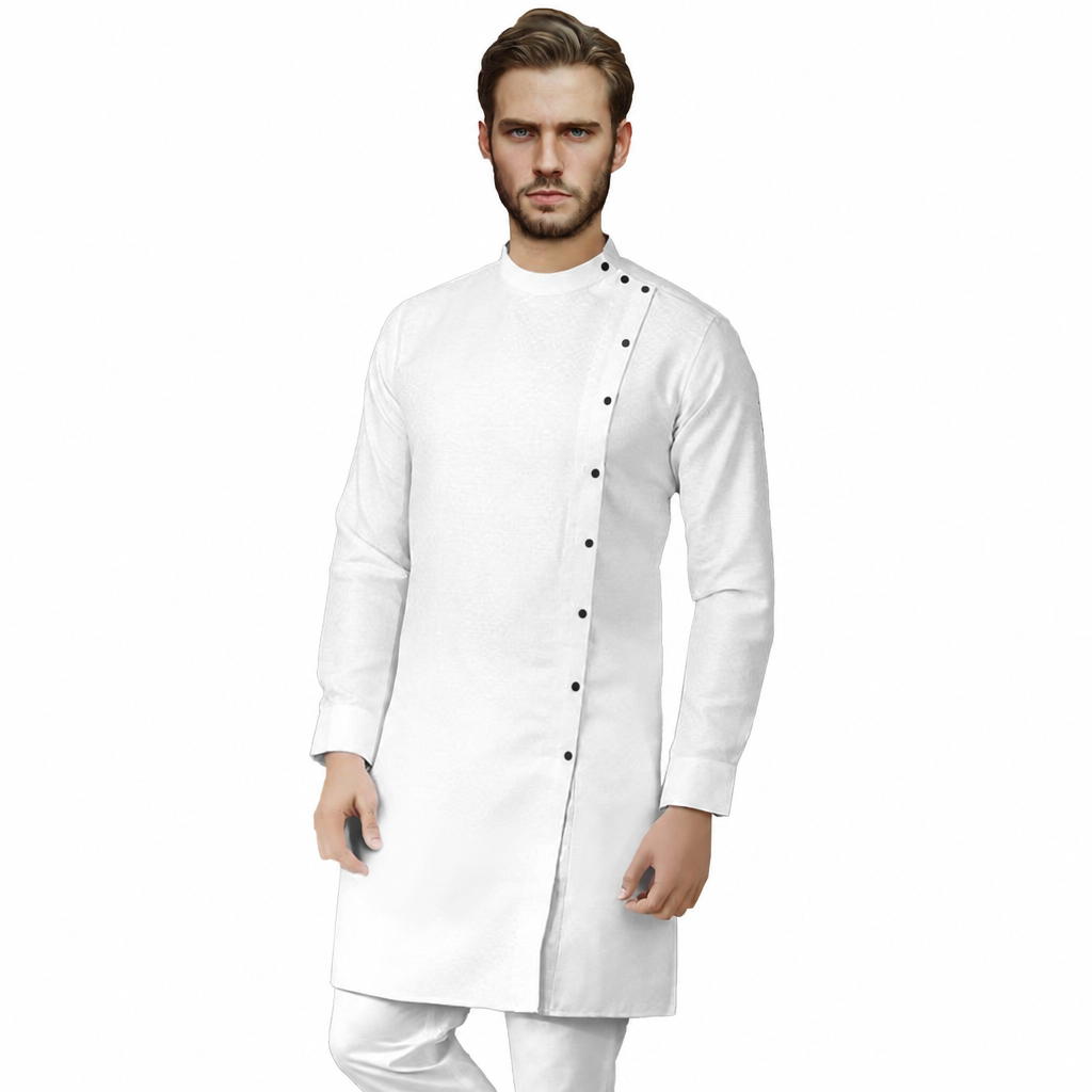 Men's African traditional shirt and Ankara pants white set
