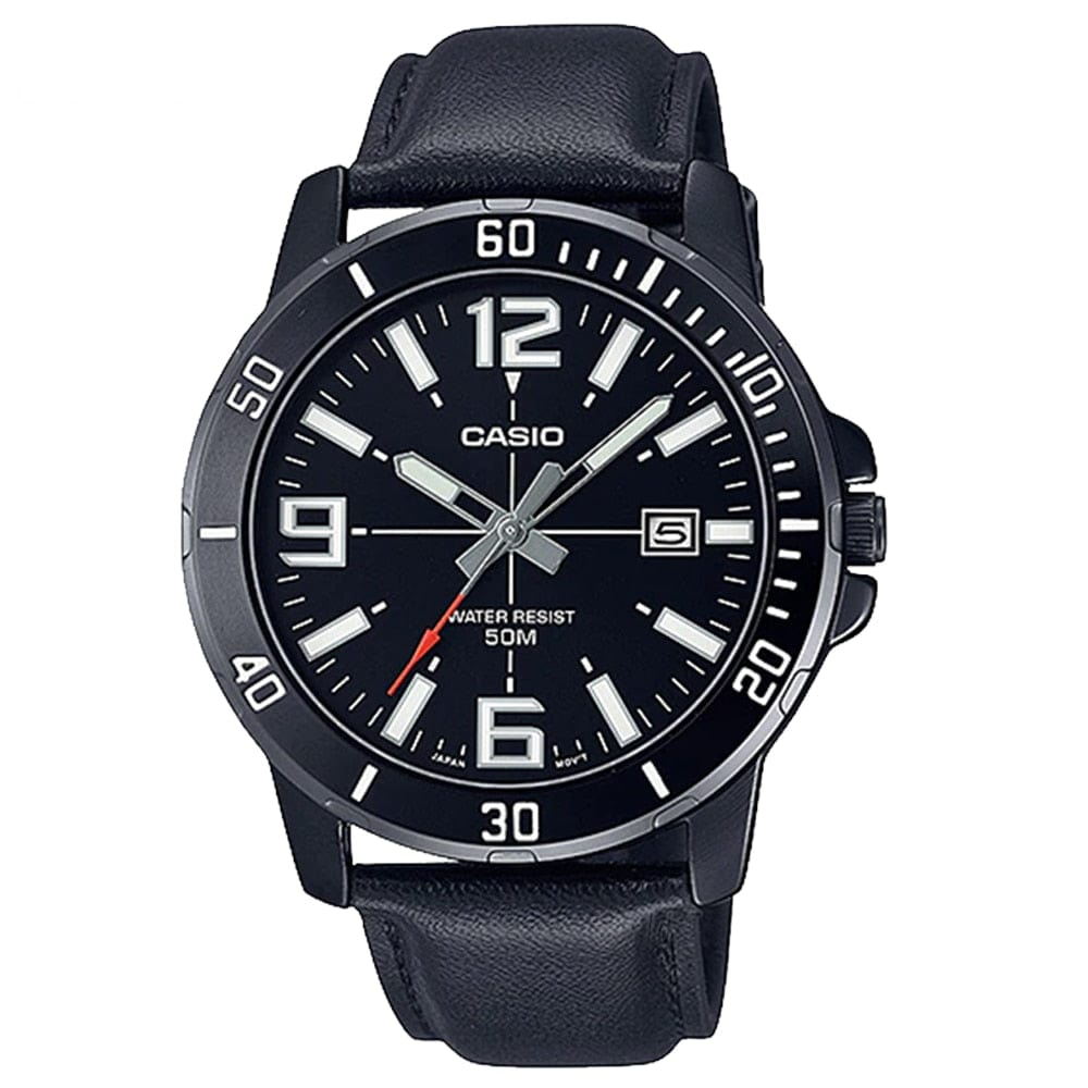 Men's black quartz sport waterproof wrist watch clean product photo