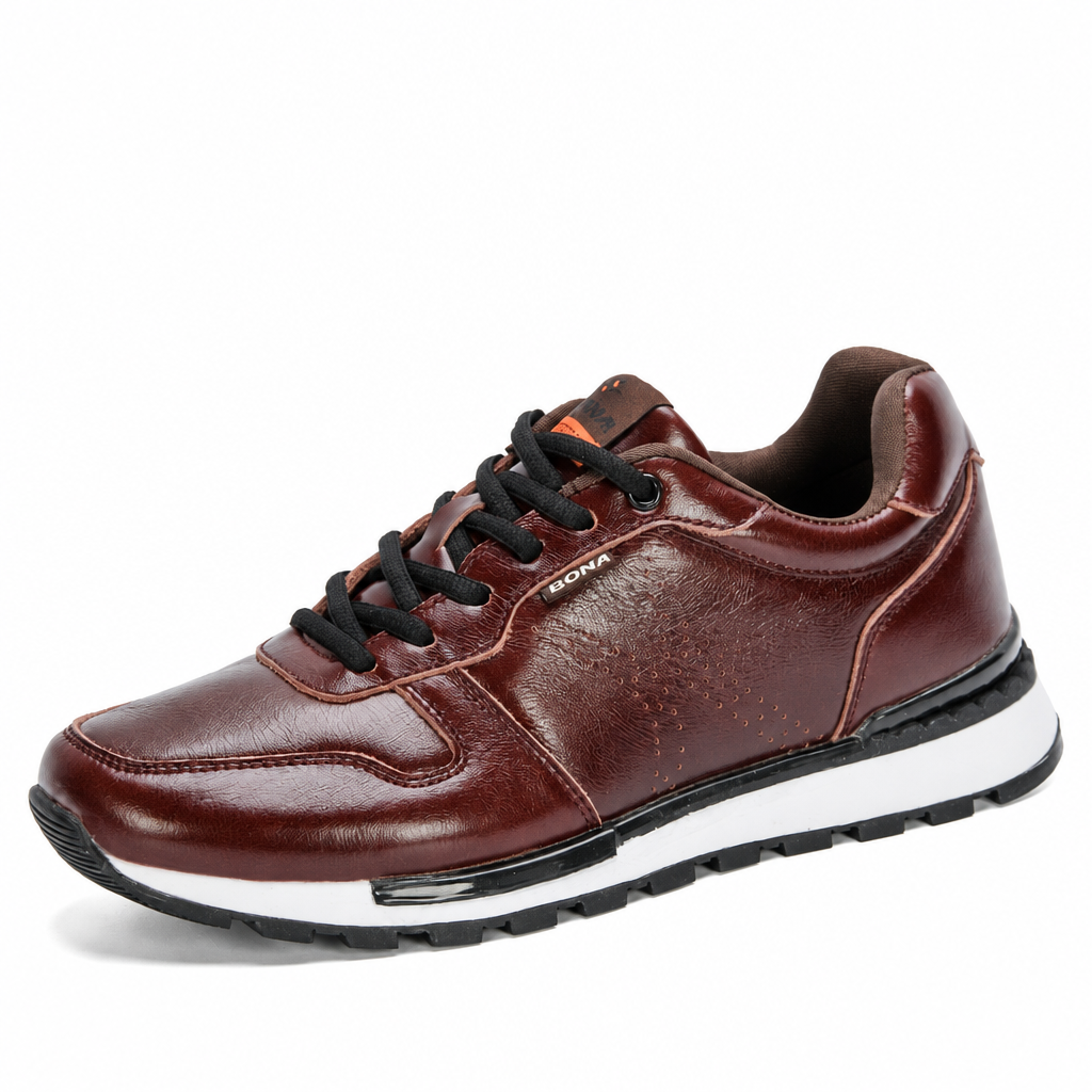 Men's full grain leather lace-up casual sneakers brown