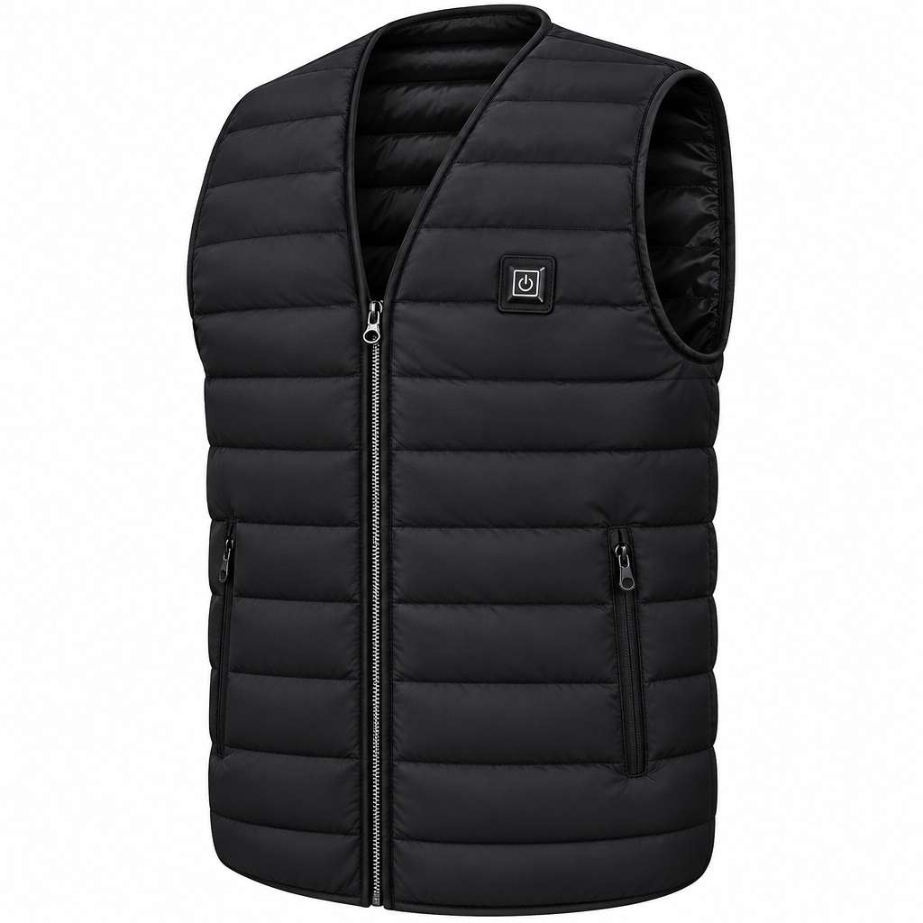 Men's black USB heated electric thermal winter vest clean product photo