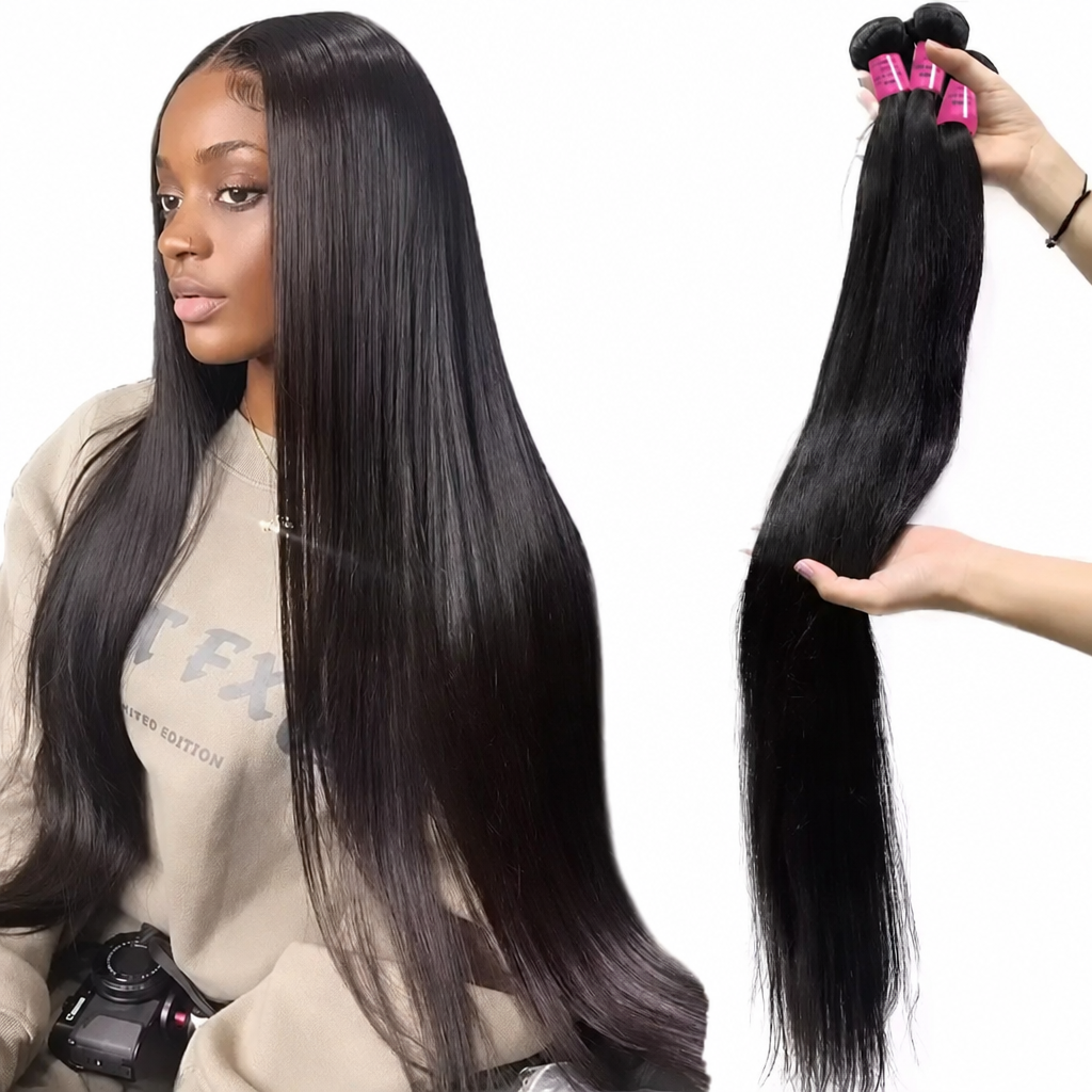 Brazilian straight human hair bundles natural black