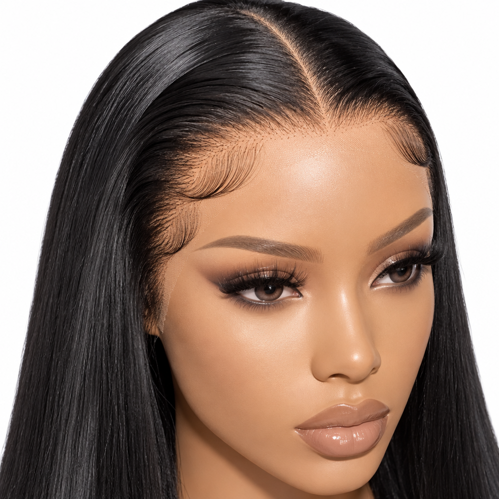 Bone straight glueless HD lace wig hairline close-up