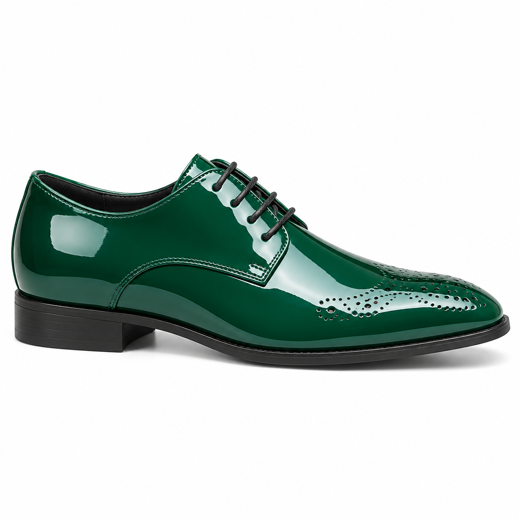 Green oxford dress shoe side profile