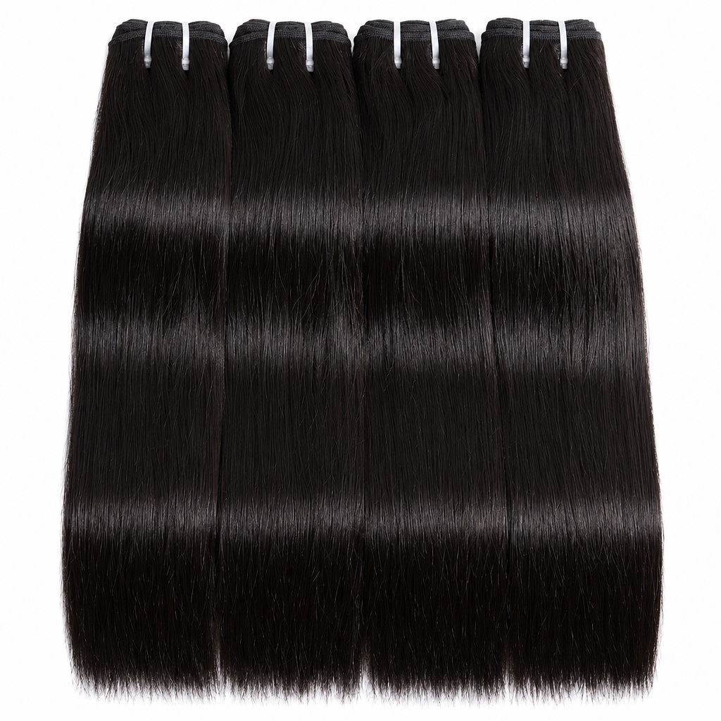 16A Brazilian straight unprocessed hair bundles flat lay