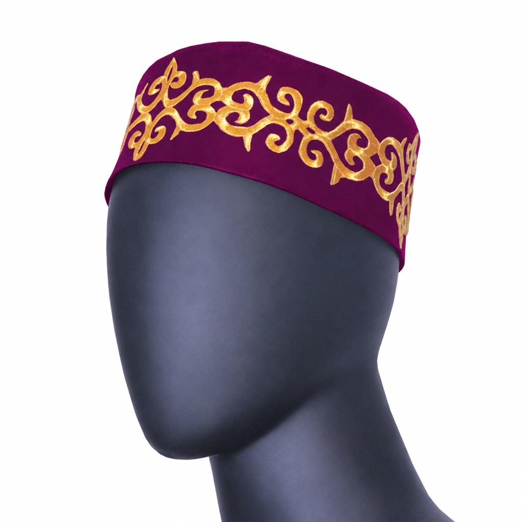 Men's African Muslim prayer cap purple gold embroidery