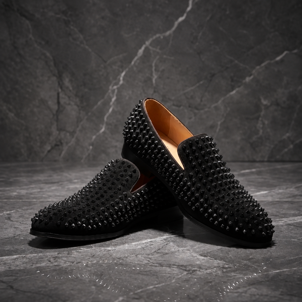 Men's handmade black glitter spike loafers party wedding shoes