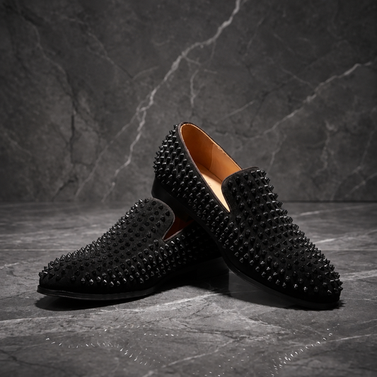 Men's handmade black glitter spike loafers party wedding shoes