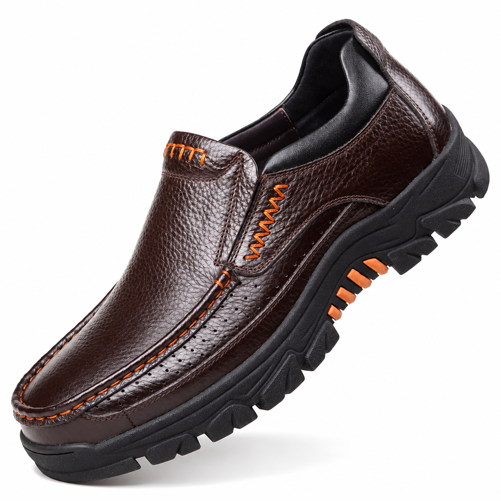Men's genuine leather slip-on loafers moccasins brown