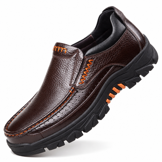 Men's genuine leather slip-on loafers moccasins brown