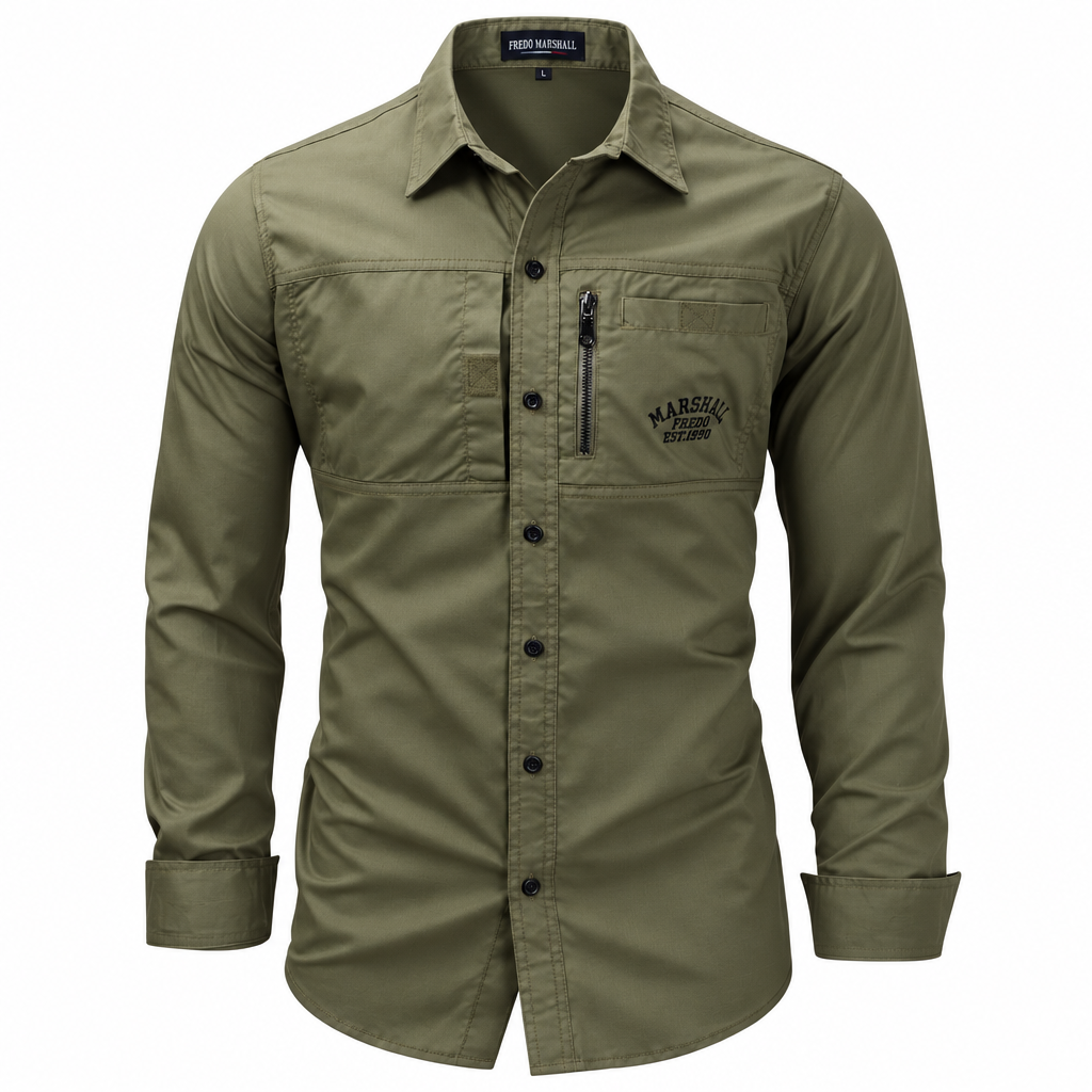 Men's olive green slim fit long sleeve turn-down collar business shirt clean product photo
