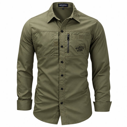 Men's olive green slim fit long sleeve turn-down collar business shirt clean product photo
