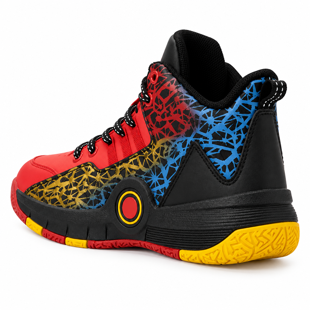 Men's high-top basketball sneaker heel view