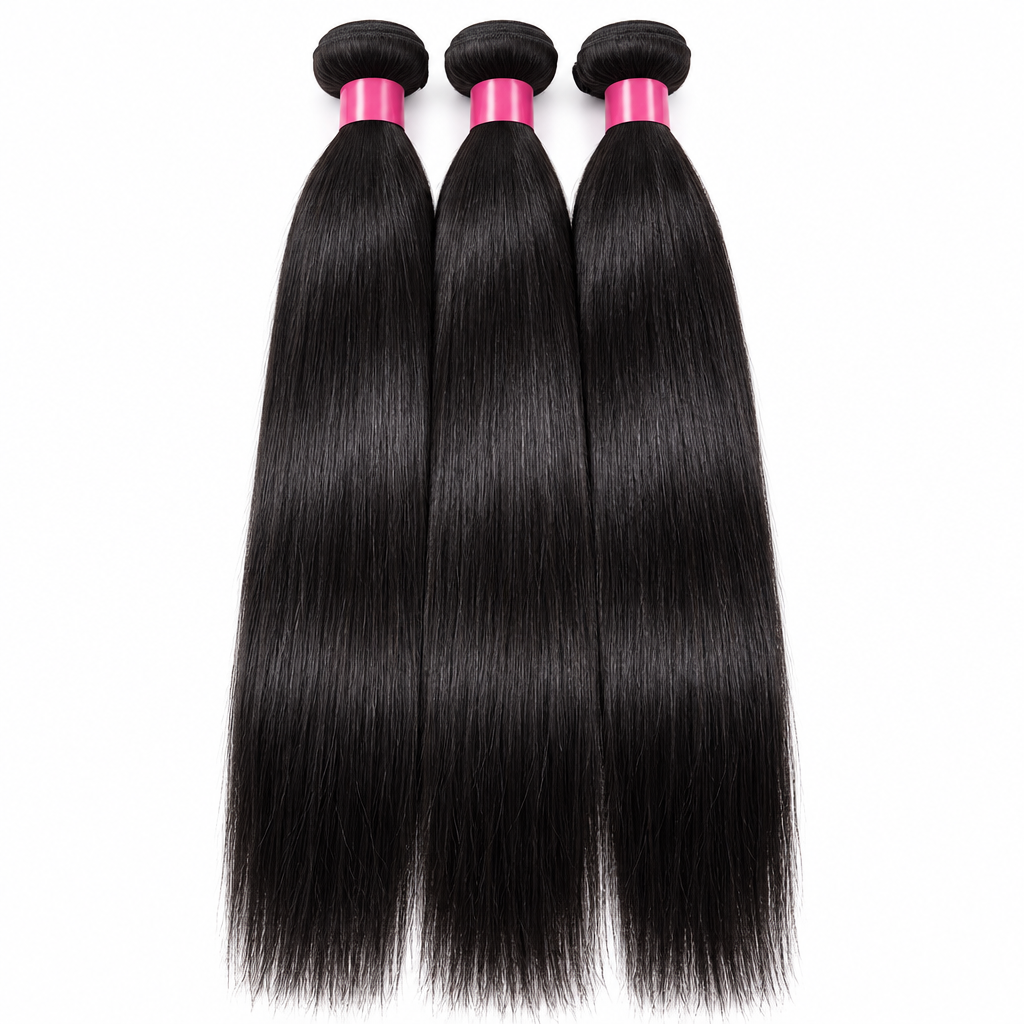 Brazilian straight human hair bundles flat lay