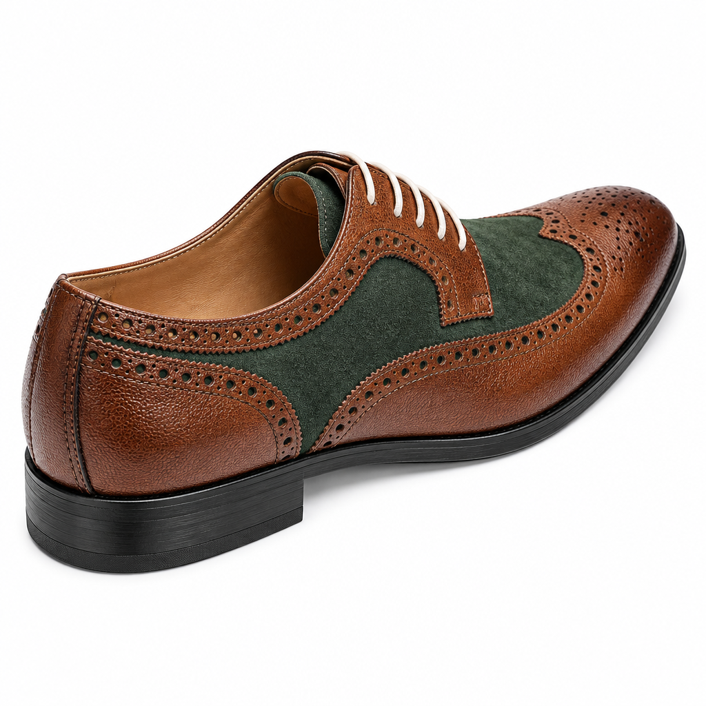 Vintage leather brogue heel view