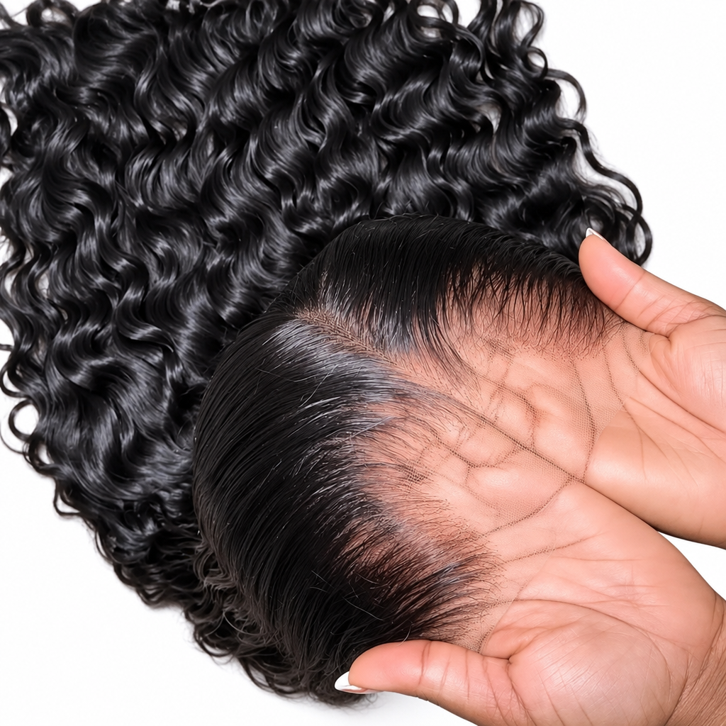 Deep wave lace front wig hairline close-up