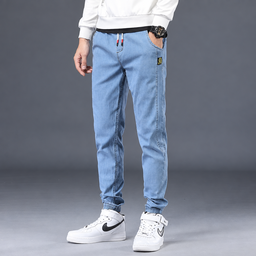 Men's cotton denim hip-hop skinny harem jeans light blue