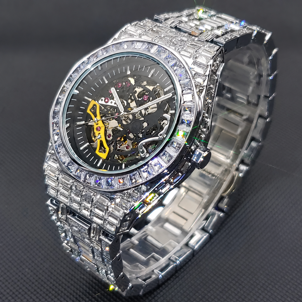 Men's automatic diamond skeleton mechanical waterproof wristwatch