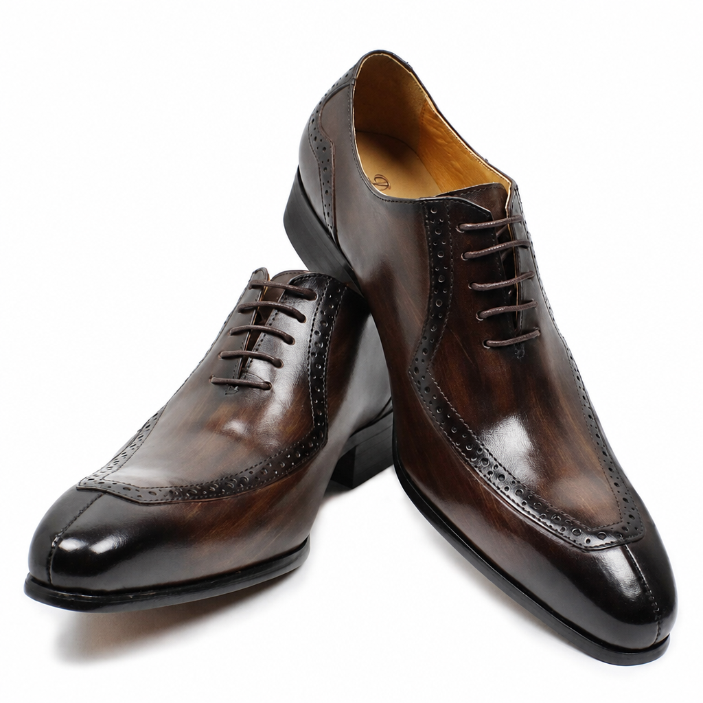 Men's buckle-strap leather dress shoes pointed toe oxfords brown
