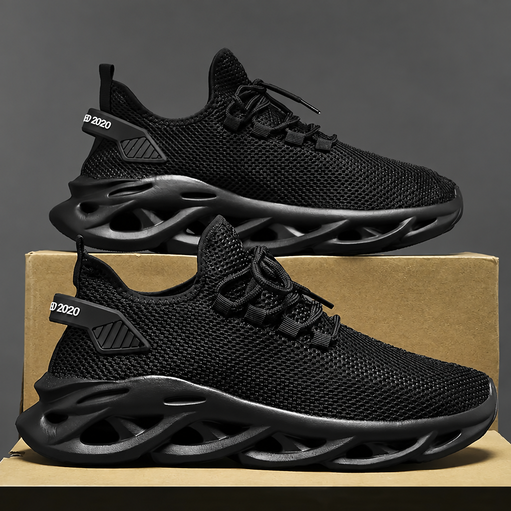 Men's black brown mesh jogging sneakers light shock absorption