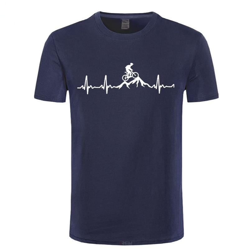 Men's navy mountain bike graphic casual print t-shirt clean product photo