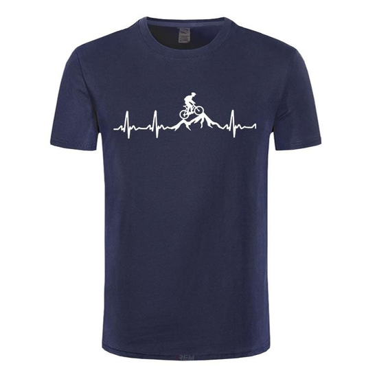 Men's navy mountain bike graphic casual print t-shirt clean product photo