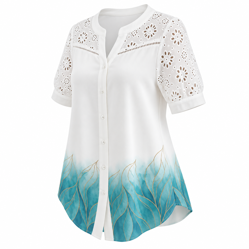 Women's lace holiday blouse side view