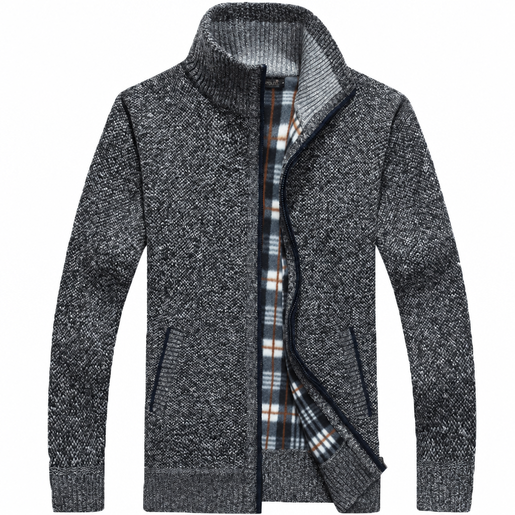 Men's faux fur sweater coat zip-up knit cardigan gray