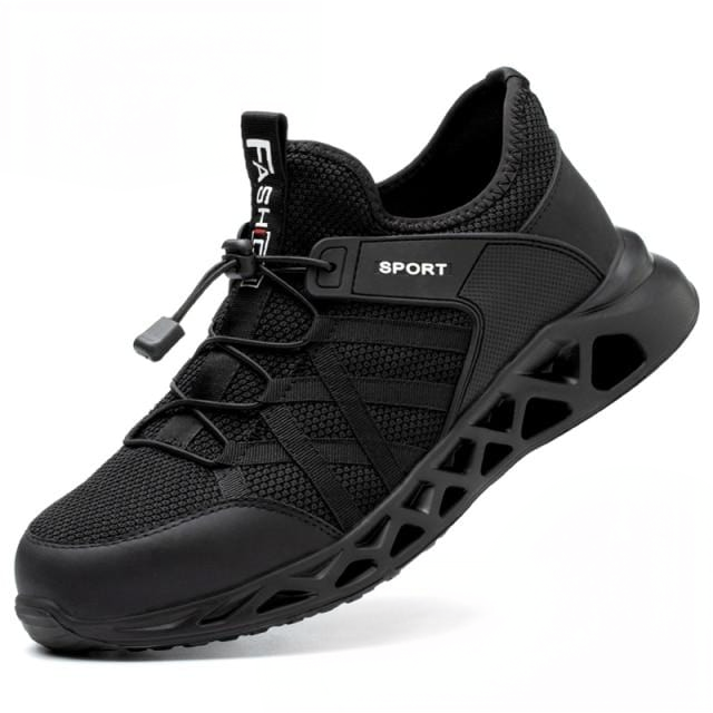 Steel-toe work safety shoes black cage sole clean product photo