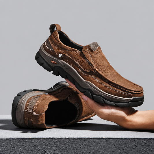 Men's genuine leather casual slip-on outdoor loafers brown