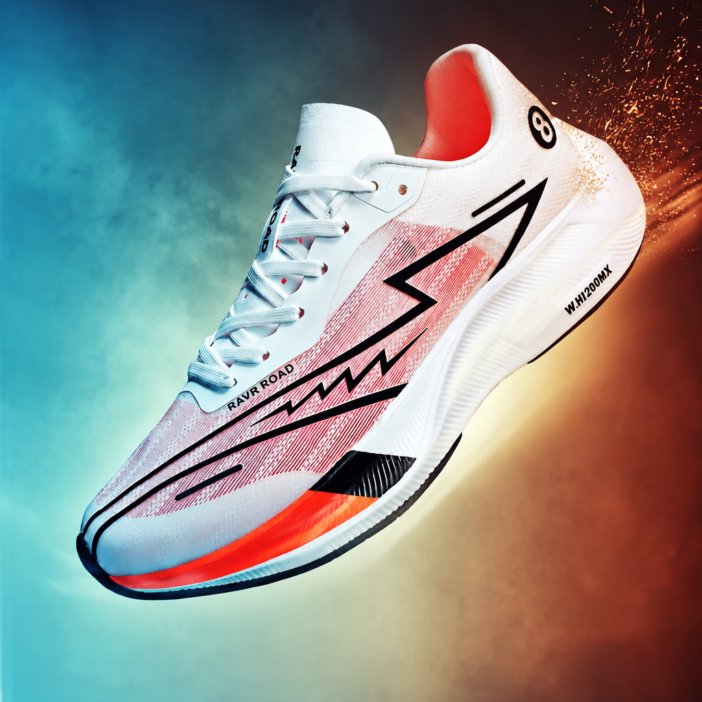 Men's carbon plate shock-absorbing marathon racing running shoes white orange
