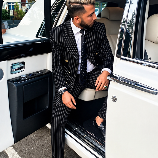 Men's black stripe double breasted two-piece suit