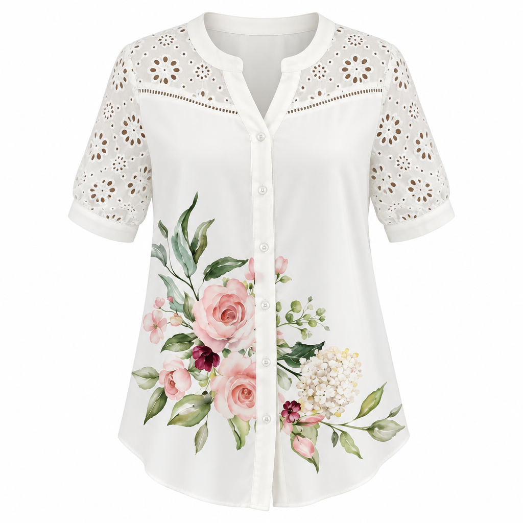 Women's casual loose lace short-sleeve blouse front