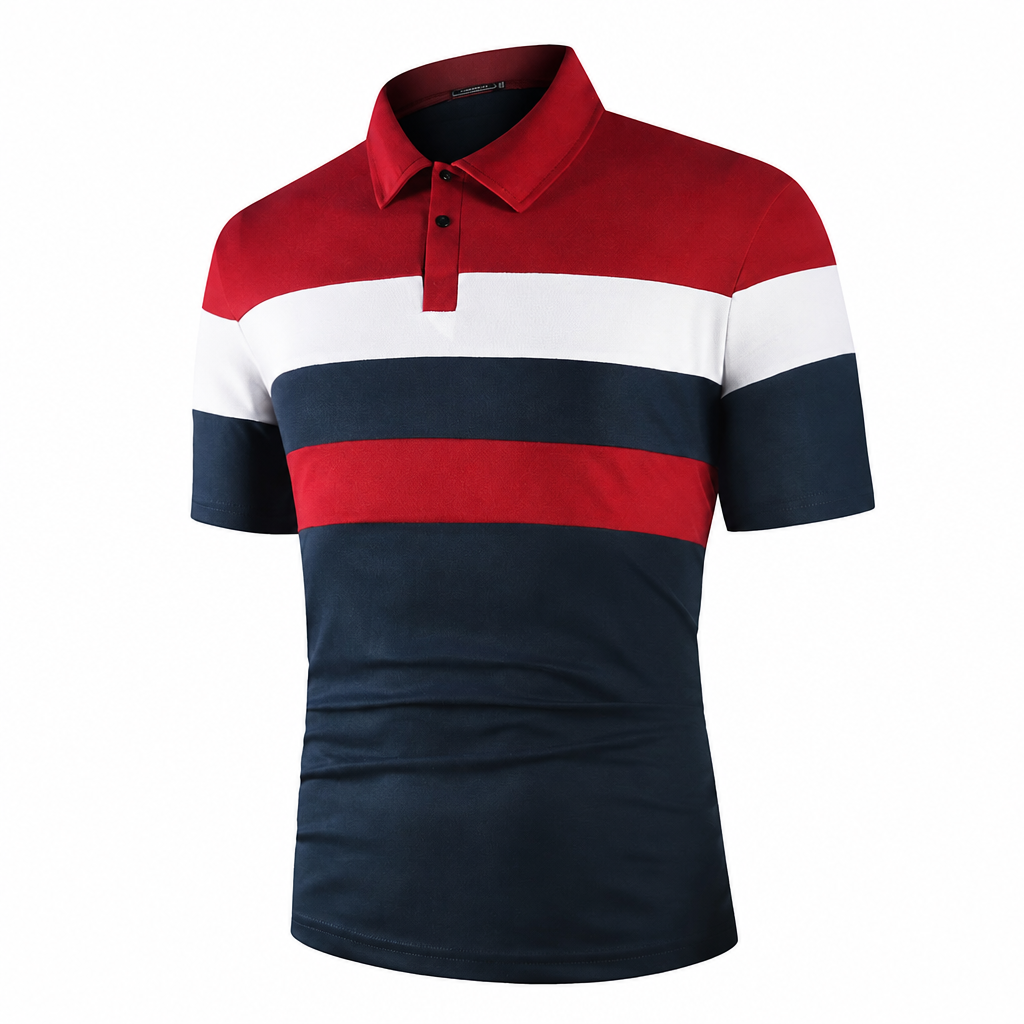 Men's contrast color polo shirt short sleeve red white navy