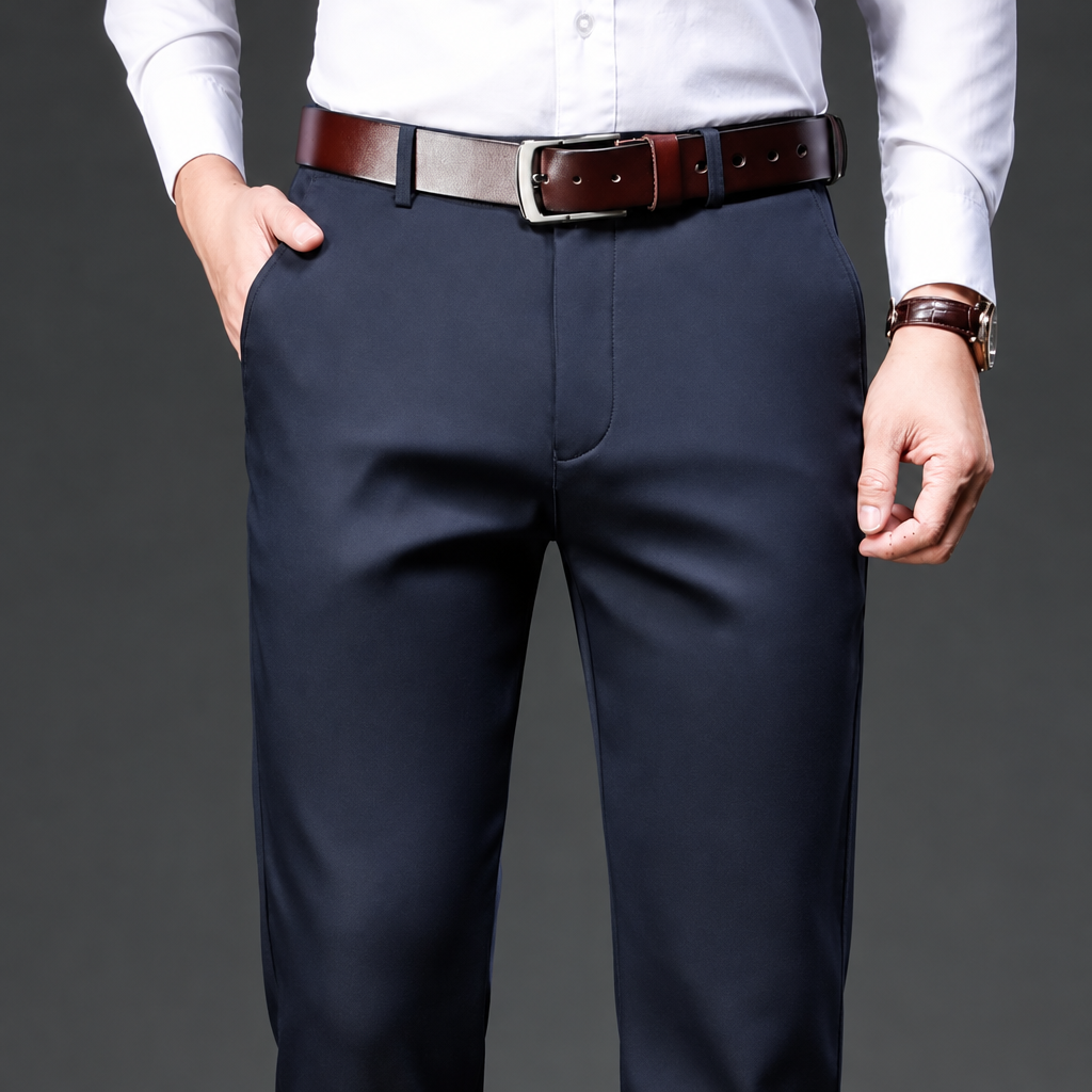 Men's high-waist fleece-lined straight lyocell casual trousers navy