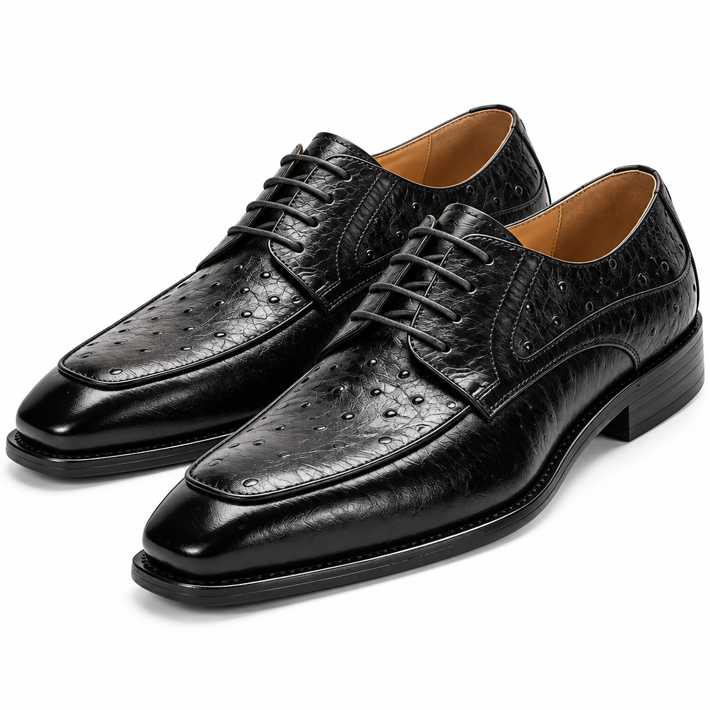 Men's ostrich-pattern leather formal shoes pair