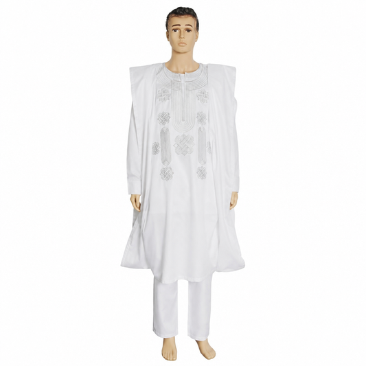 Men's white embroidered Agbada robe set