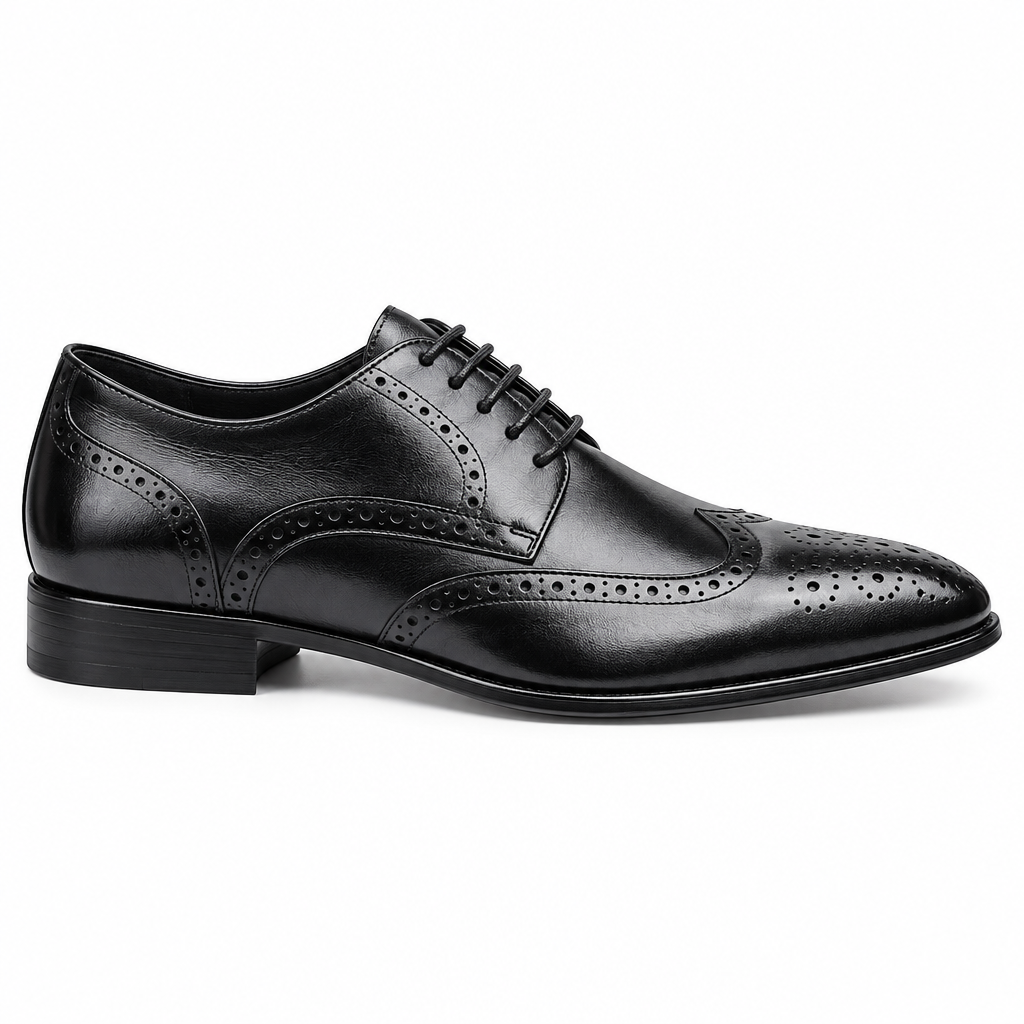 Blue brogue dress shoe side profile