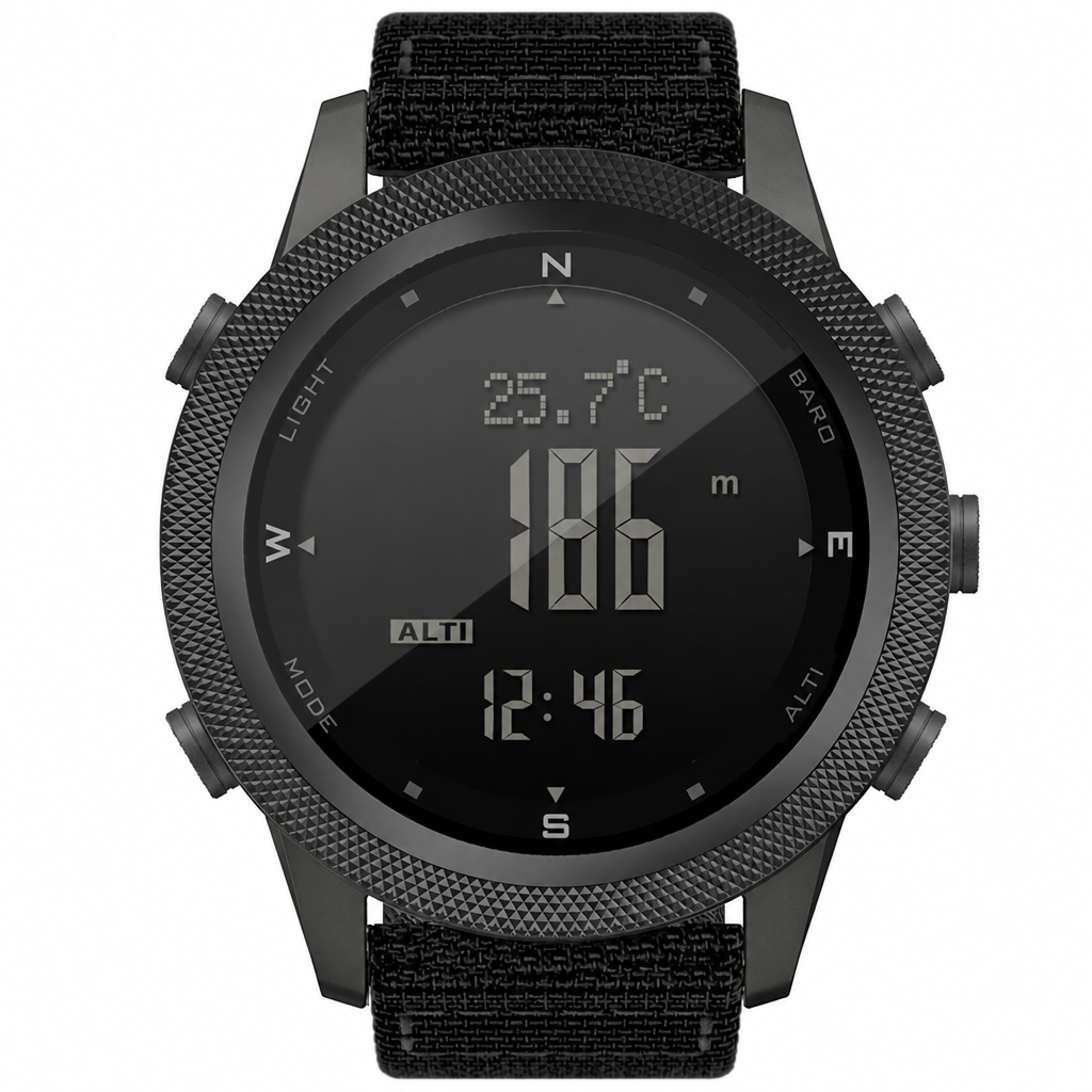 Men's digital outdoor sports watch altimeter compass WR50M black