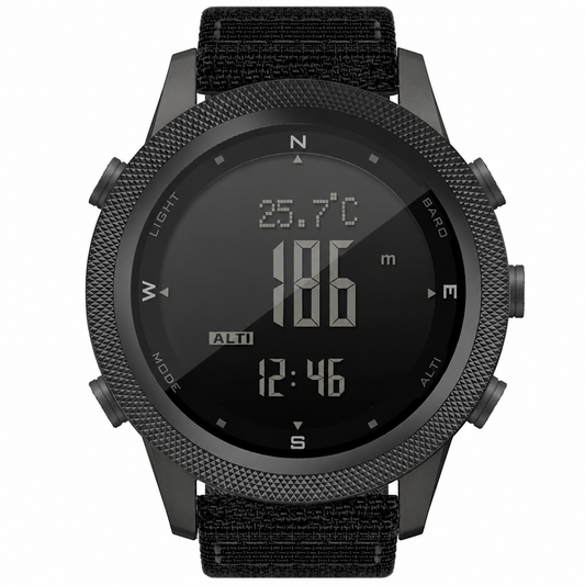 Men's digital outdoor sports watch altimeter compass WR50M black