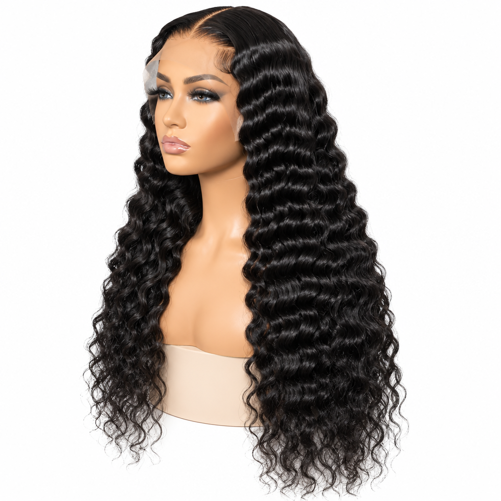 Deep wave Burmese curly HD lace front wig side view