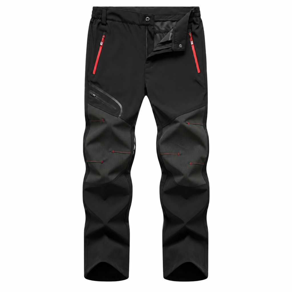 Men's black waterproof fleece hiking outdoor pants clean product photo