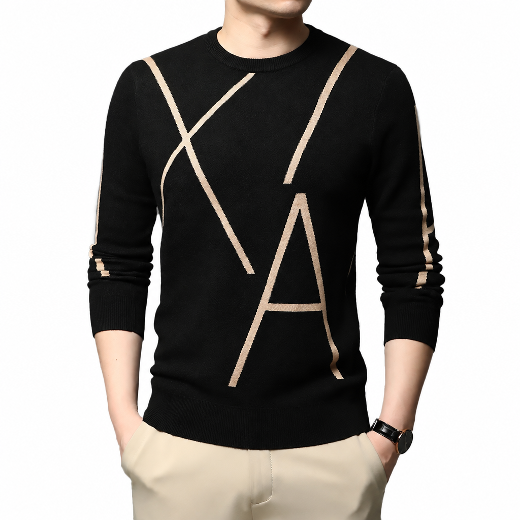 Men's black wool knit winter pullover sweater