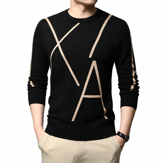 Men's black wool knit winter pullover sweater